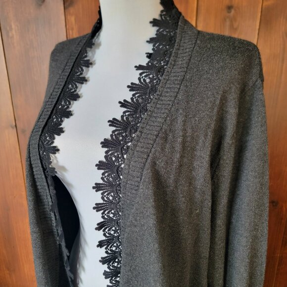 Soft Surroundings Women Large Cashmere Blend Open Front Cardigan Charcoal Black - Picture 6 of 10